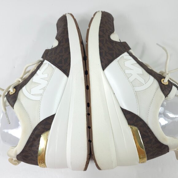 MK MICHAEL KORS WOMEN'S SIZE 9 M WHITE BROWN SNEAKERS LOGO LS22B LACE UP LOW TOP - Picture 9 of 16